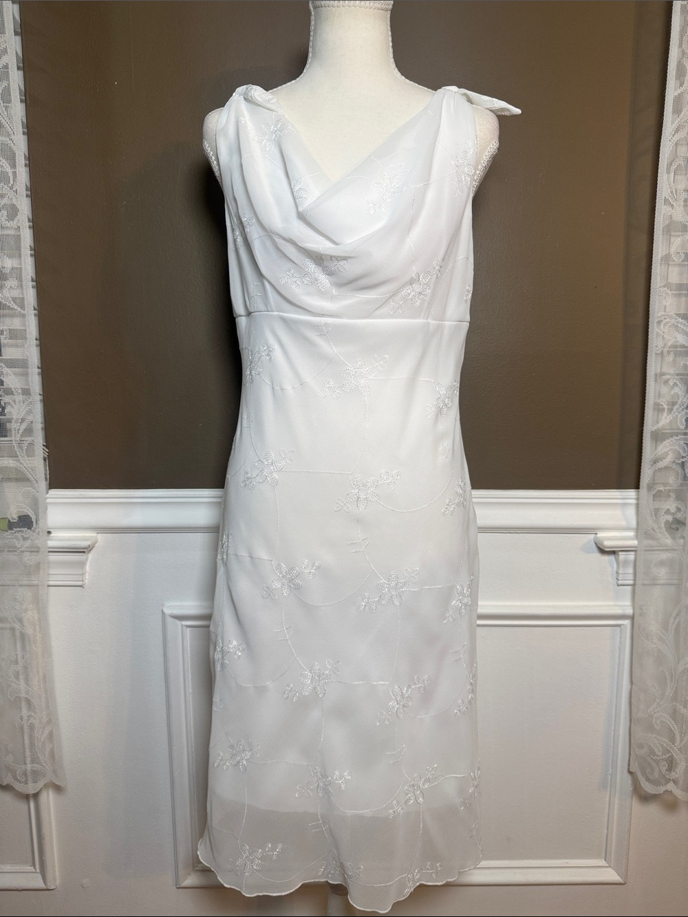 Ruby Rox Fairycore White Embroidered Floral Cowl Neck Midi Dress L Y2K